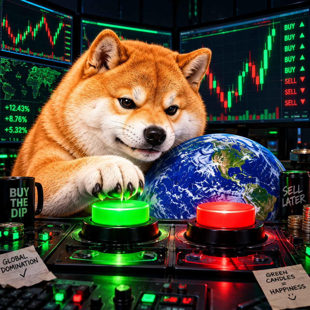 World's Inu at the trading controls